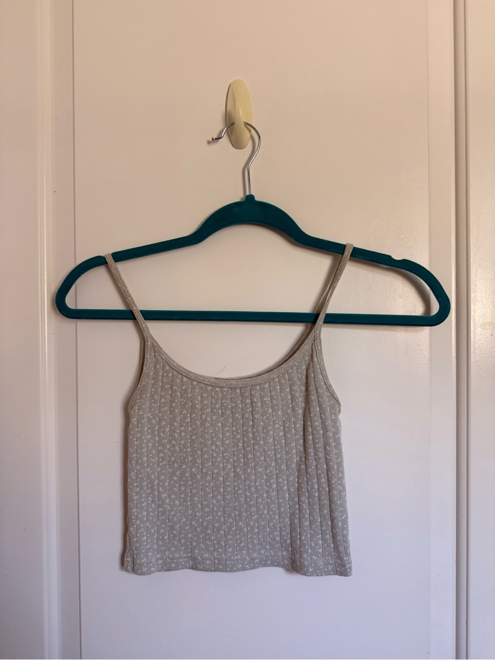 Brandy Melville Floral Ribbed Cami Tank Top in Light Green